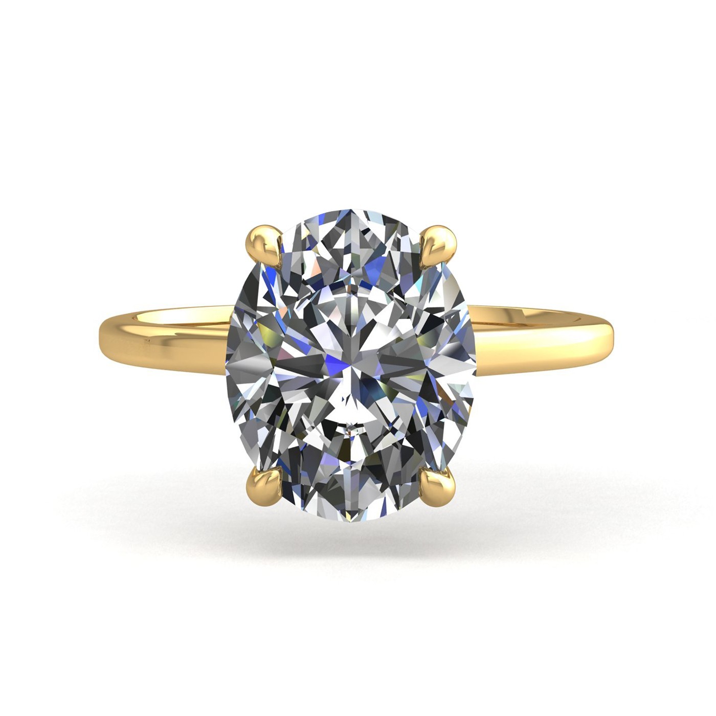 18k yellow gold  0,50 ct 4 prongs solitaire oval cut diamond engagement ring with whisper thin band Photos & images