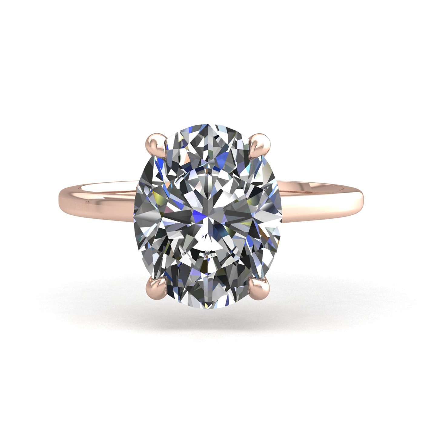 18k rose gold  2,50 ct 4 prongs solitaire oval cut diamond engagement ring with whisper thin band