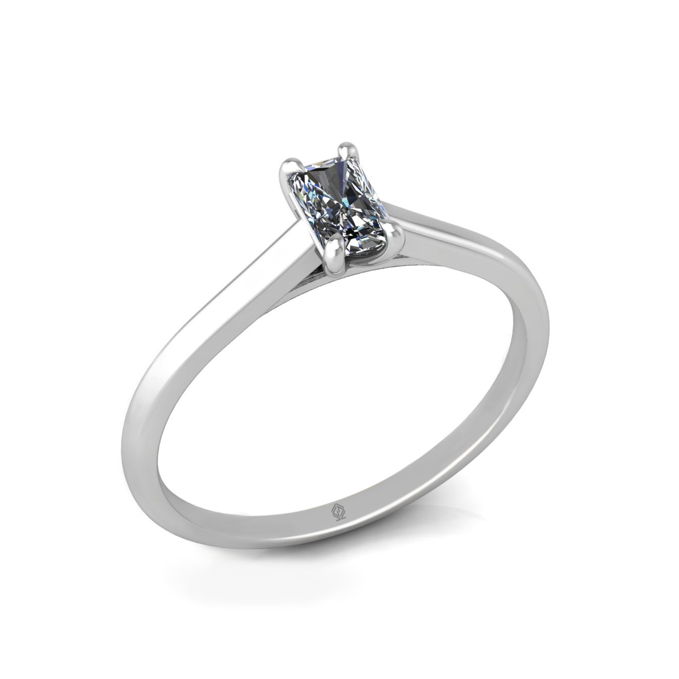 18k white gold  0,30 ct 4 prongs solitaire radiant cut diamond engagement ring with whisper thin band