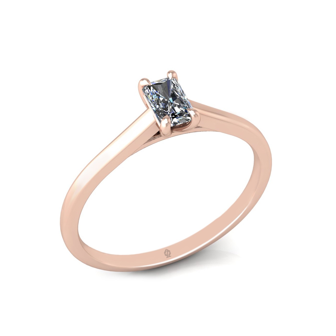 18k rose gold  0,30 ct 4 prongs solitaire radiant cut diamond engagement ring with whisper thin band