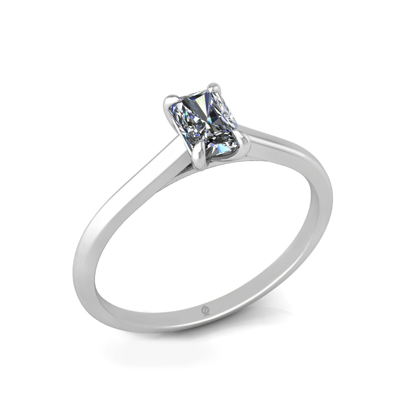 18k white gold  0,50 ct 4 prongs solitaire radiant cut diamond engagement ring with whisper thin band