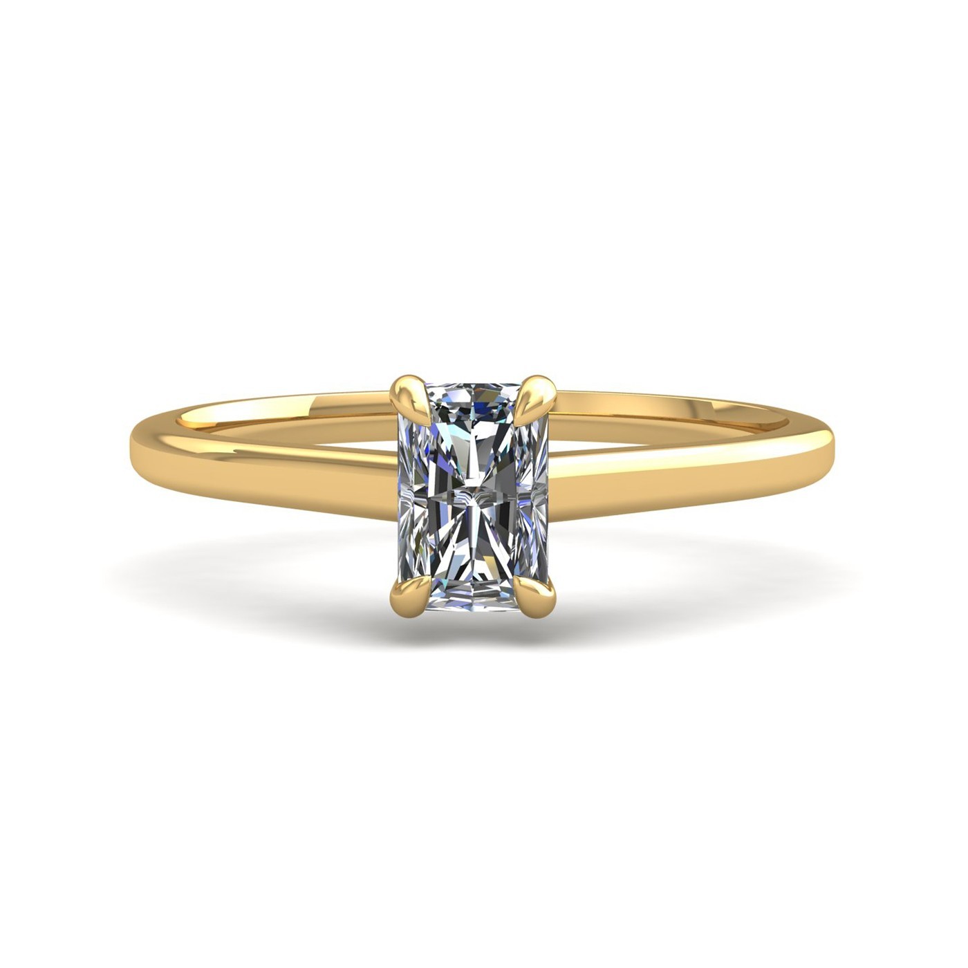 18k yellow gold  2,00 ct 4 prongs solitaire radiant cut diamond engagement ring with whisper thin band Photos & images