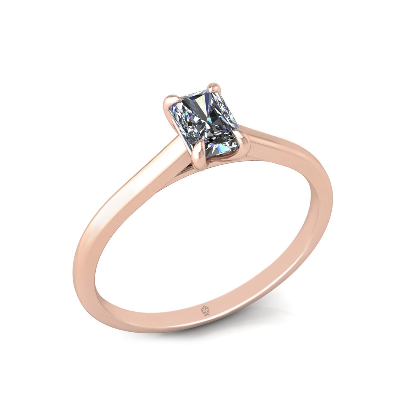 18k rose gold  0,50 ct 4 prongs solitaire radiant cut diamond engagement ring with whisper thin band