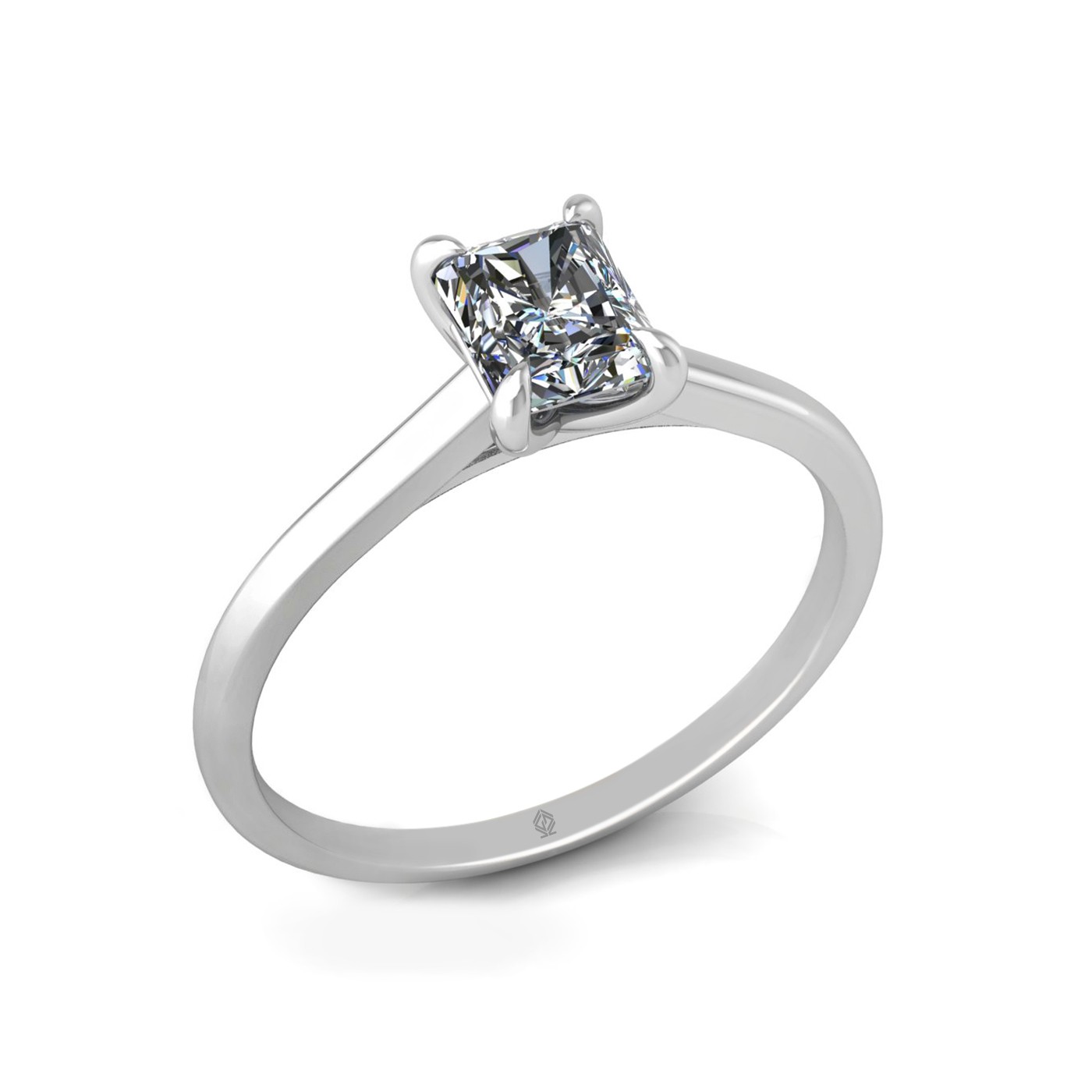 18k white gold  0,80 ct 4 prongs solitaire radiant cut diamond engagement ring with whisper thin band