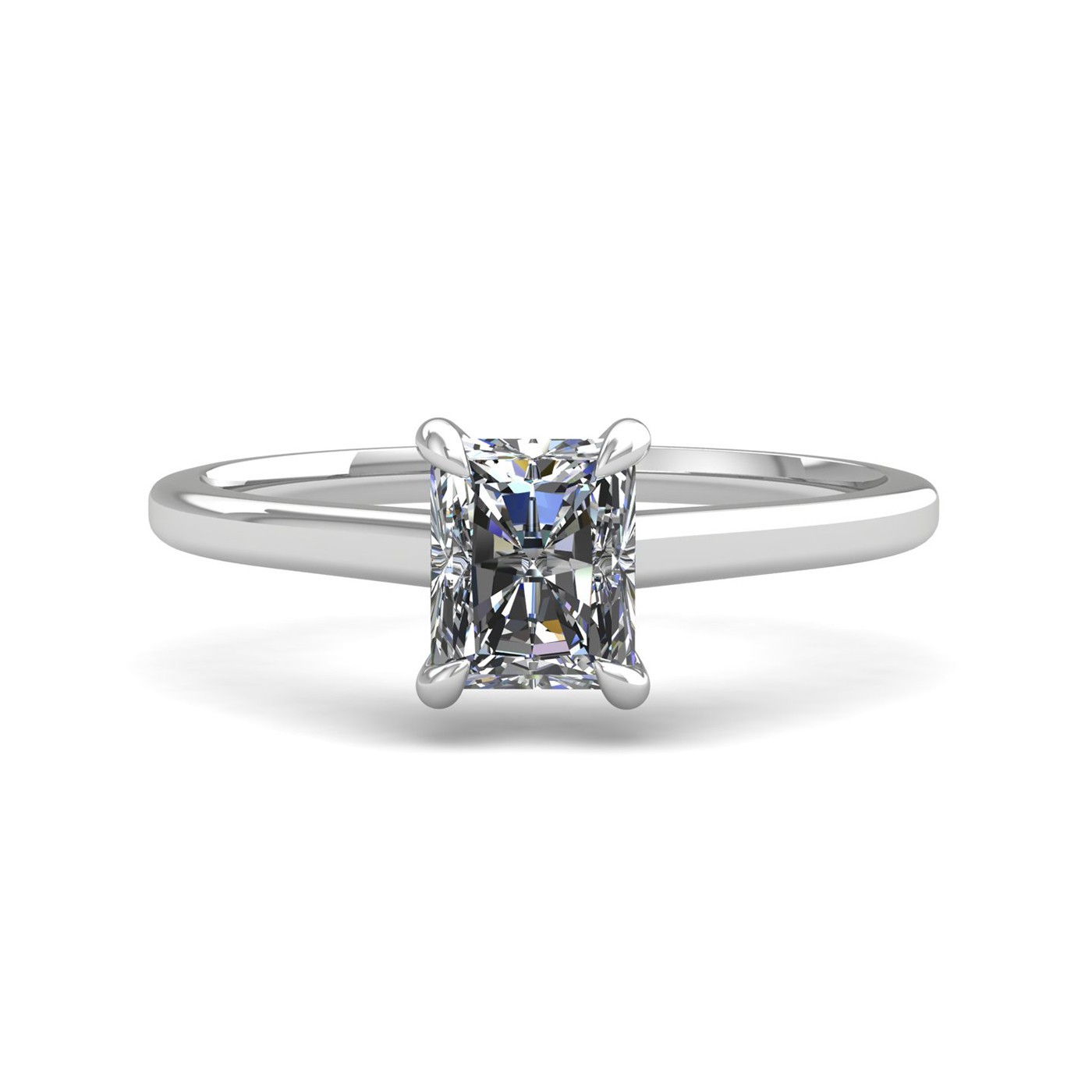 18k white gold  1,00 ct 4 prongs solitaire radiant cut diamond engagement ring with whisper thin band Photos & images