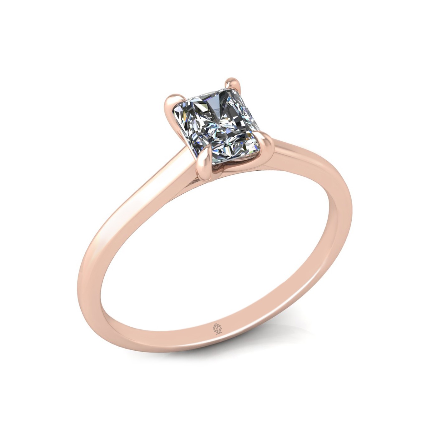 18k rose gold  0,80 ct 4 prongs solitaire radiant cut diamond engagement ring with whisper thin band