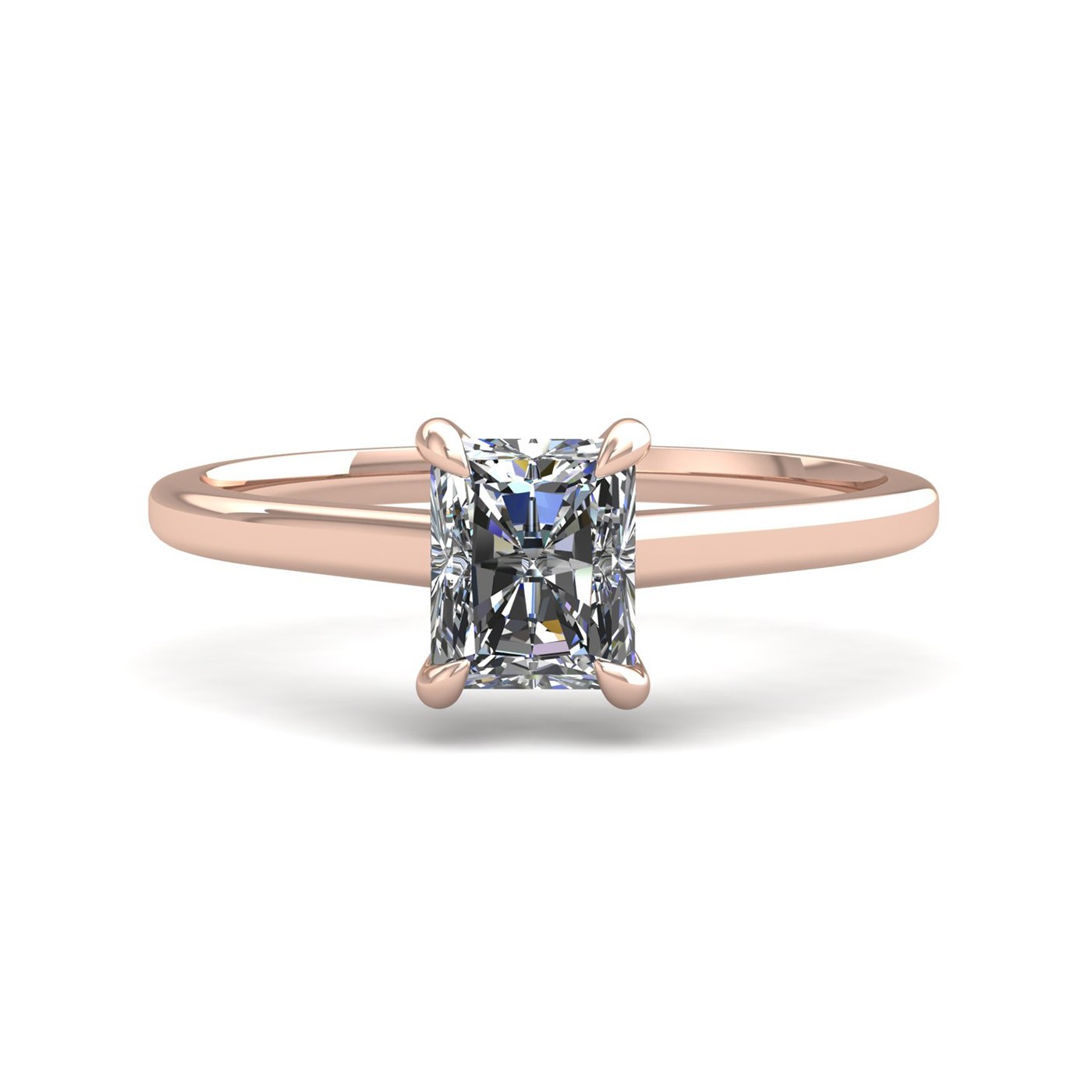 18k rose gold  0,80 ct 4 prongs solitaire radiant cut diamond engagement ring with whisper thin band