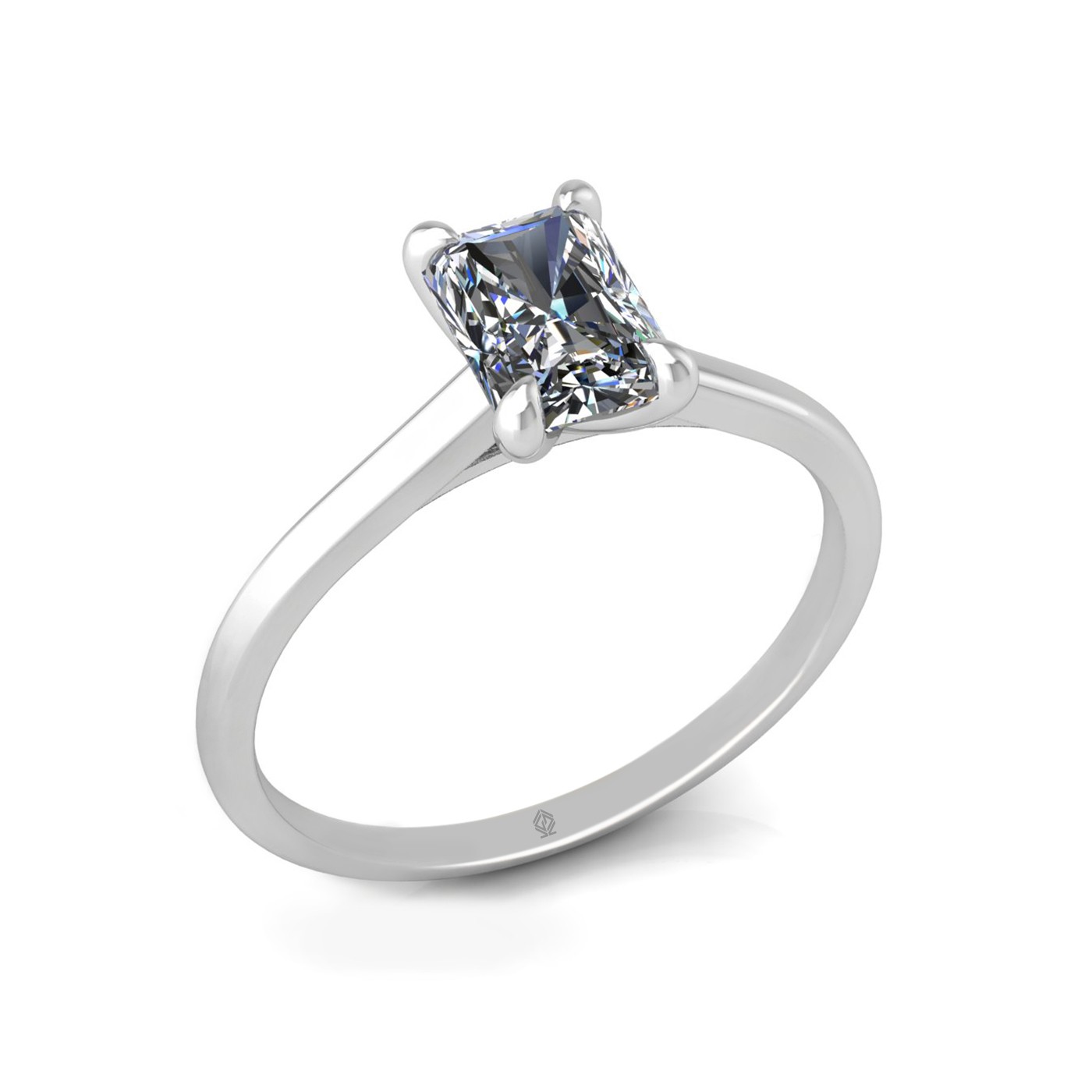 18k white gold  1,00 ct 4 prongs solitaire radiant cut diamond engagement ring with whisper thin band