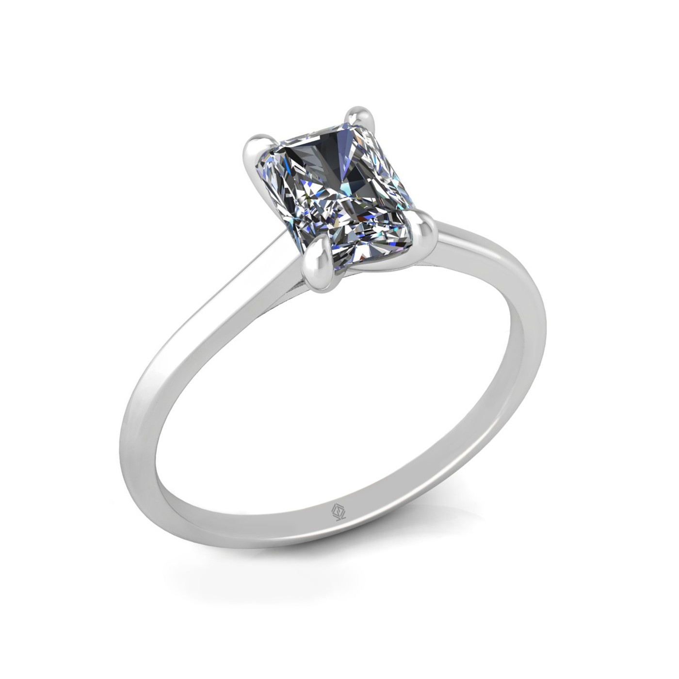 18k white gold  1,20 ct 4 prongs solitaire radiant cut diamond engagement ring with whisper thin band