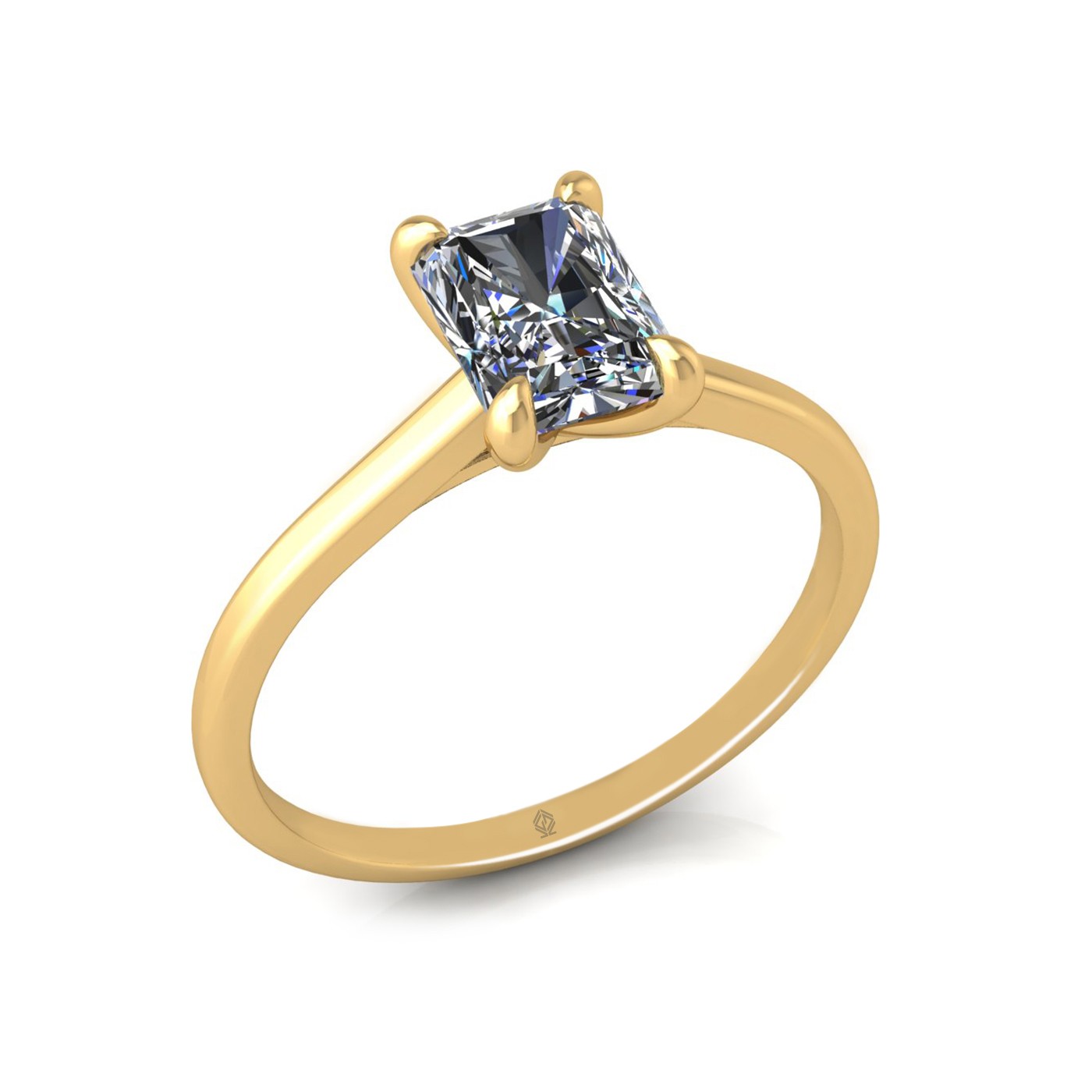 18k yellow gold  1,20 ct 4 prongs solitaire radiant cut diamond engagement ring with whisper thin band