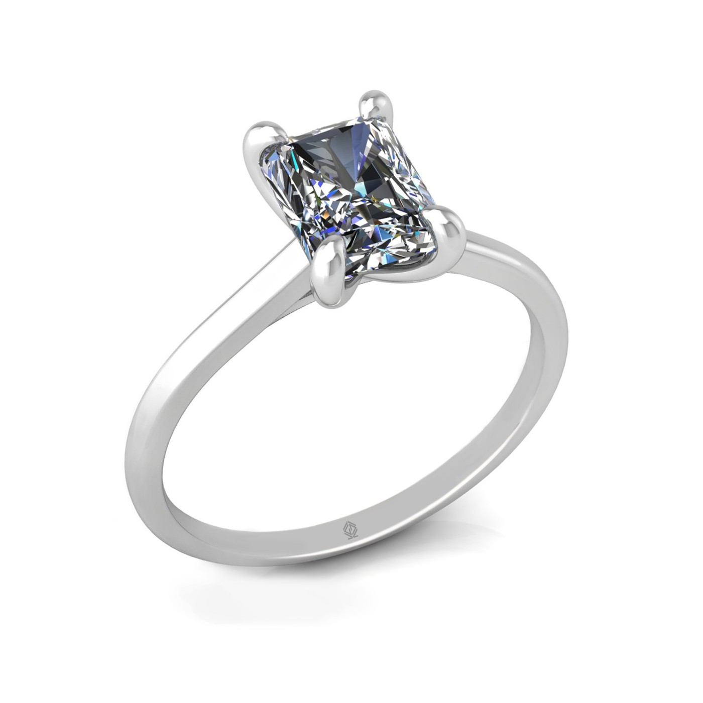 18k white gold  1,50 ct 4 prongs solitaire radiant cut diamond engagement ring with whisper thin band