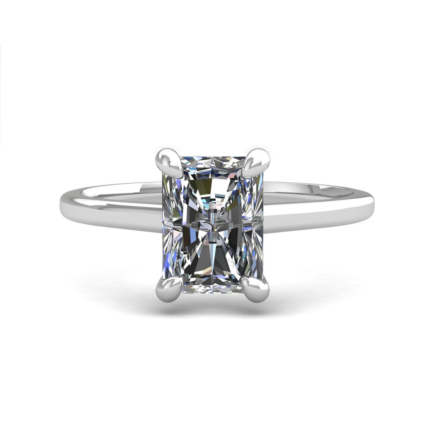 18k white gold  1,20 ct 4 prongs solitaire radiant cut diamond engagement ring with whisper thin band Photos & images