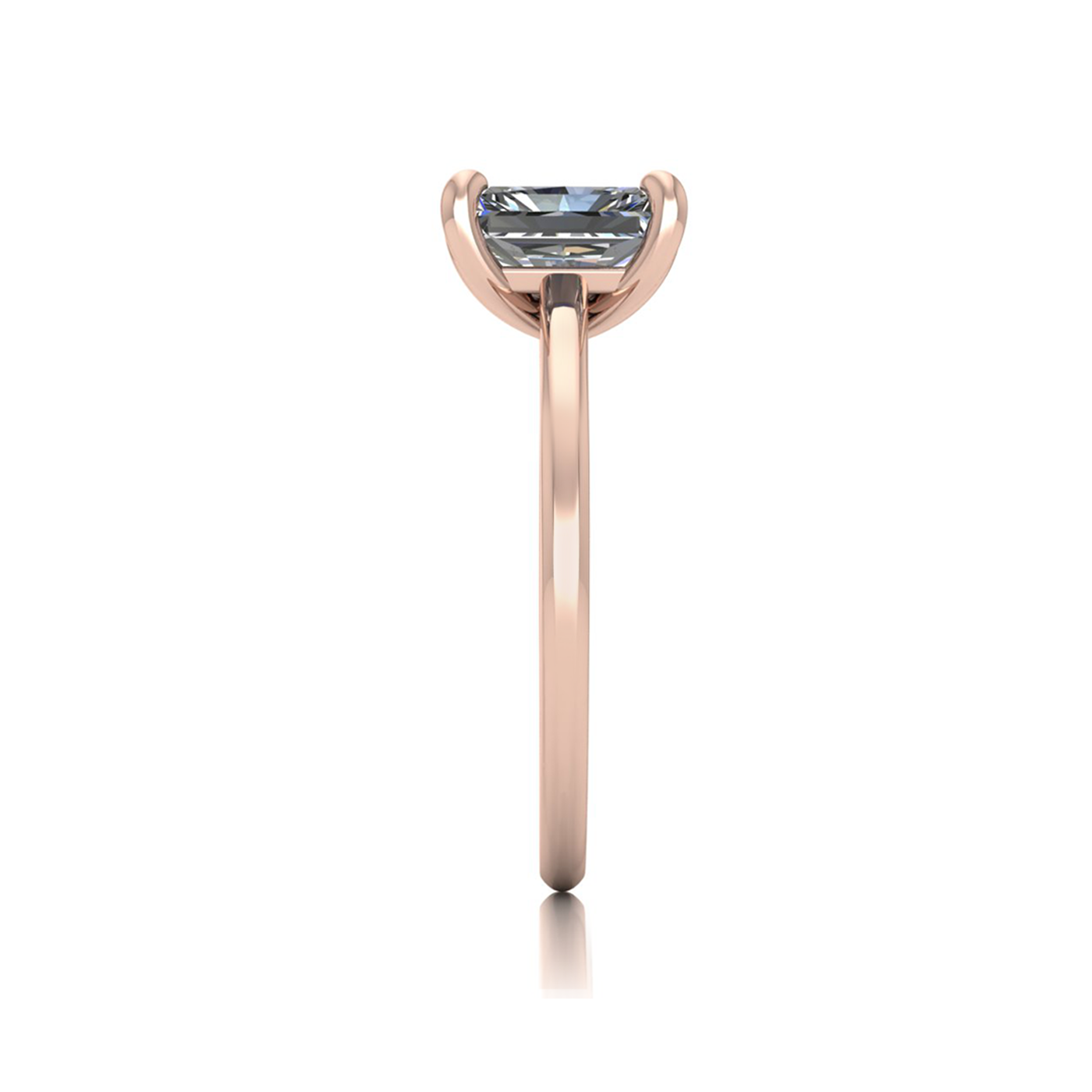 18k rose gold  1,50 ct 4 prongs solitaire radiant cut diamond engagement ring with whisper thin band