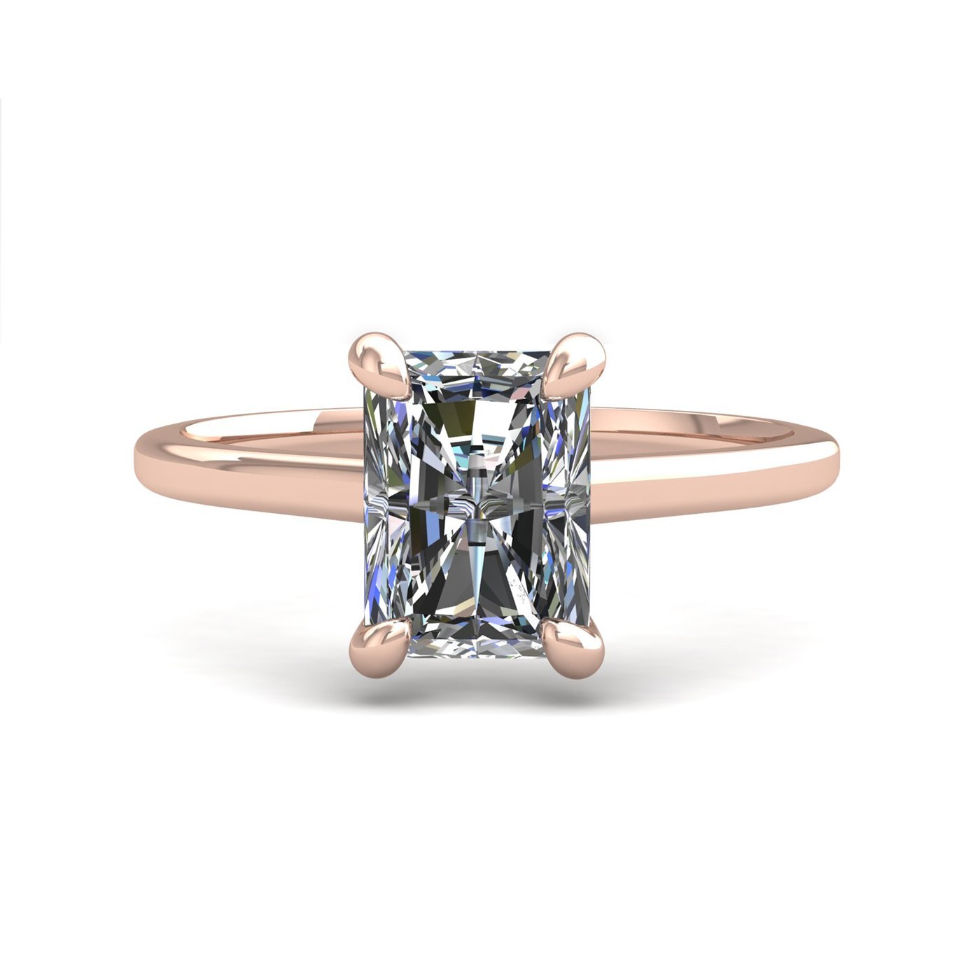 18k rose gold  0,80 ct 4 prongs solitaire radiant cut diamond engagement ring with whisper thin band Photos & images