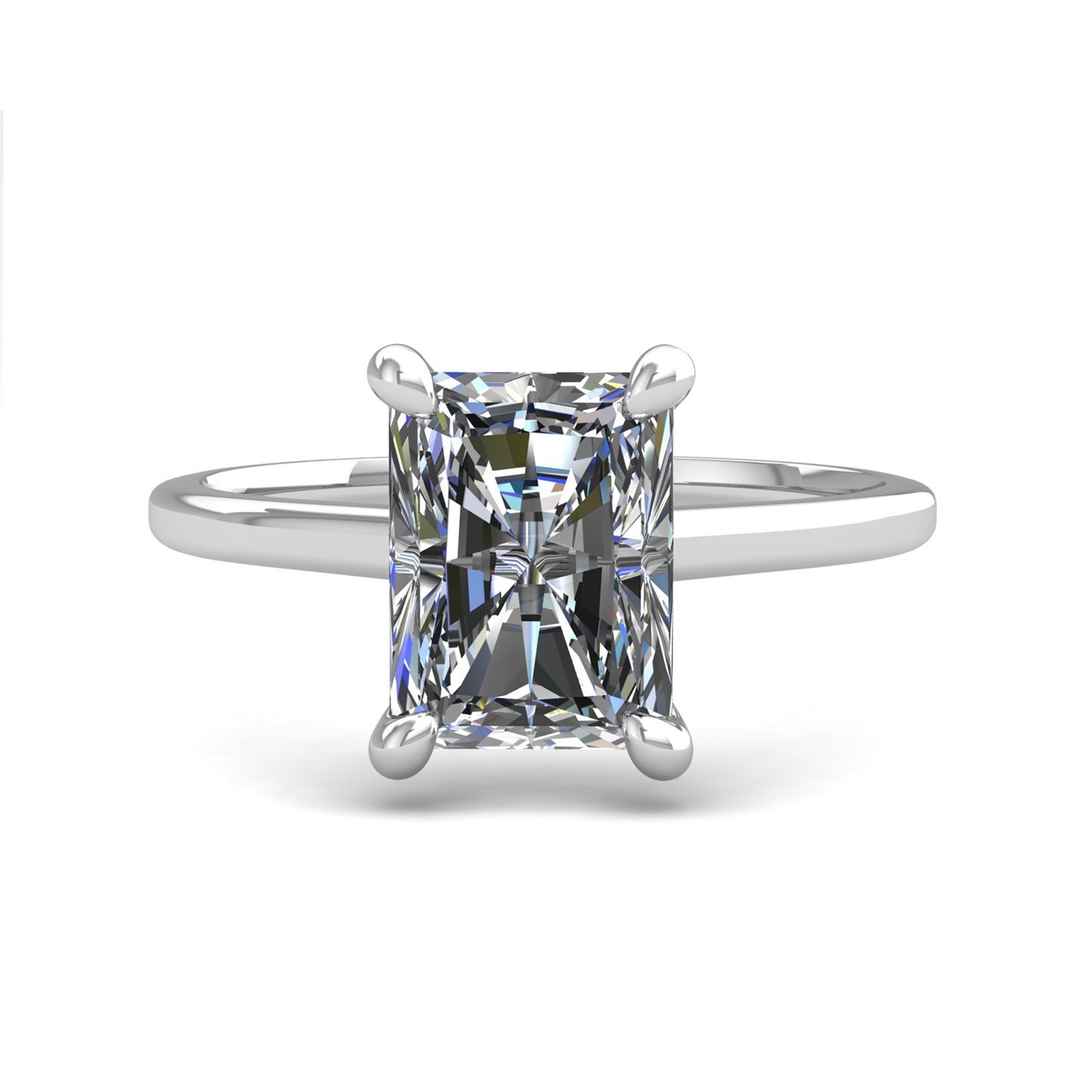18k white gold  2,00 ct 4 prongs solitaire radiant cut diamond engagement ring with whisper thin band