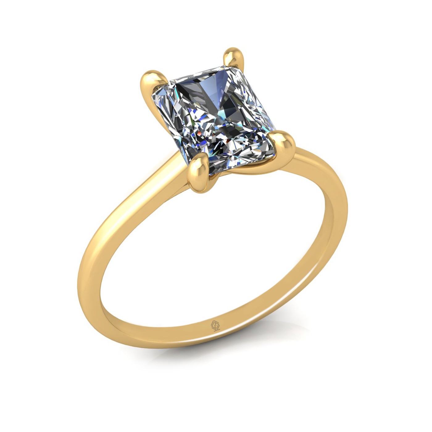18k yellow gold  2,00 ct 4 prongs solitaire radiant cut diamond engagement ring with whisper thin band
