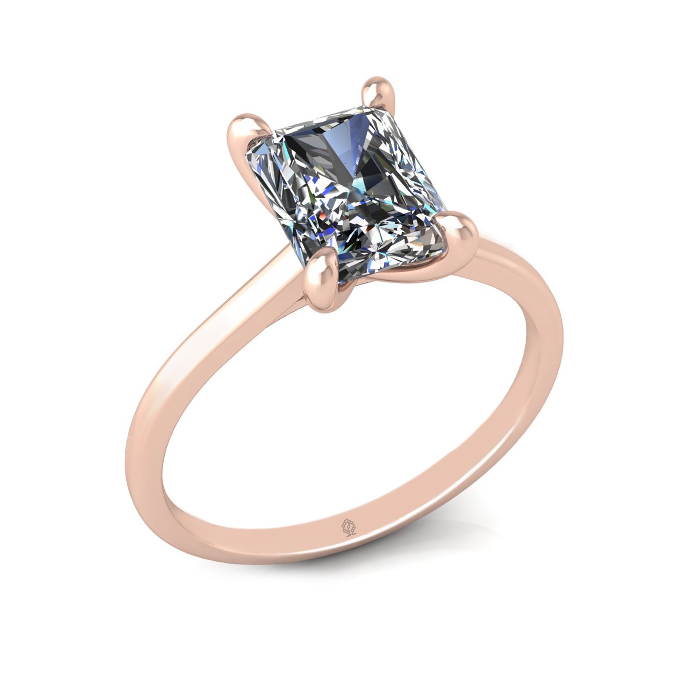 18k rose gold  2,00 ct 4 prongs solitaire radiant cut diamond engagement ring with whisper thin band