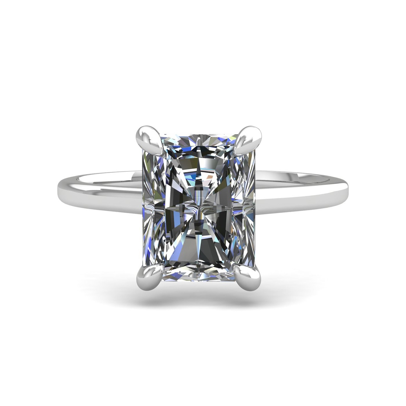 18k white gold  2,00 ct 4 prongs solitaire radiant cut diamond engagement ring with whisper thin band Photos & images