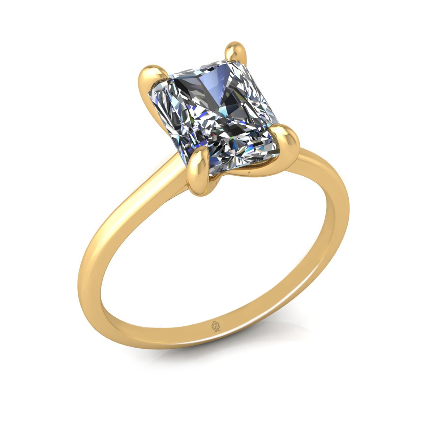 18k yellow gold  2,50 ct 4 prongs solitaire radiant cut diamond engagement ring with whisper thin band