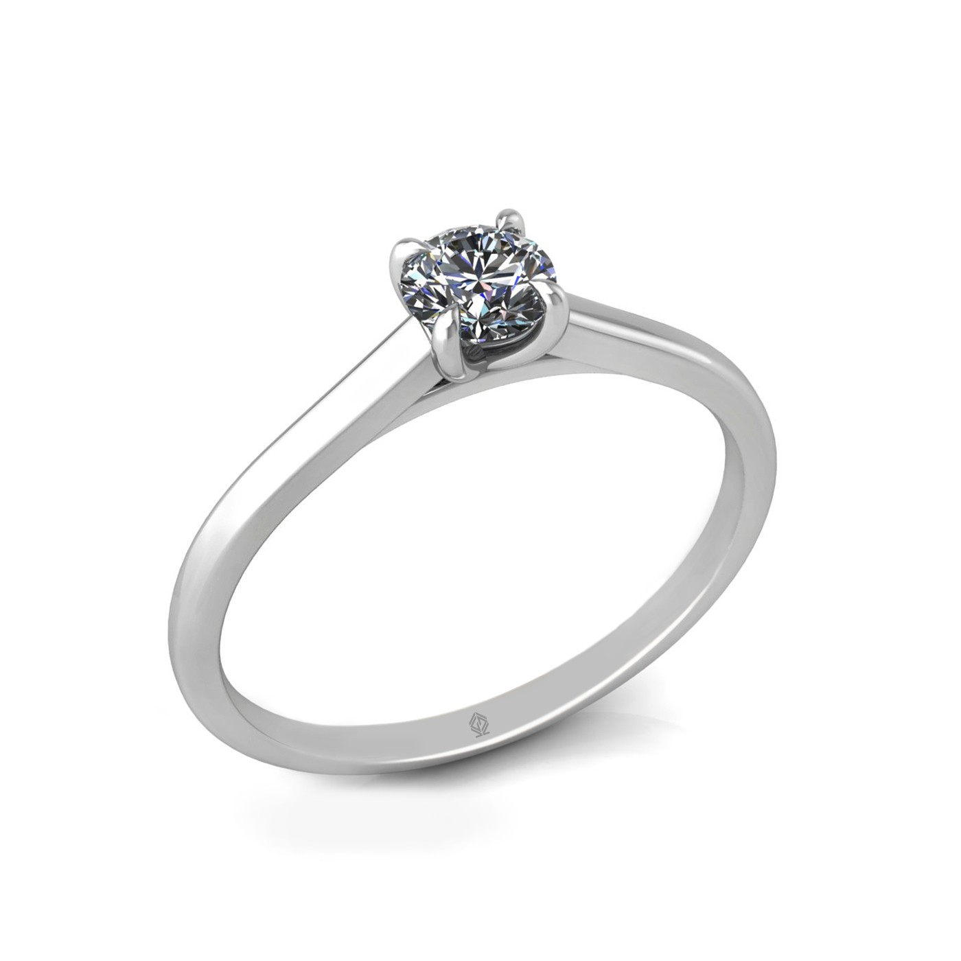 18k white gold  0,30 ct 4 prongs solitaire round cut diamond engagement ring with whisper thin band
