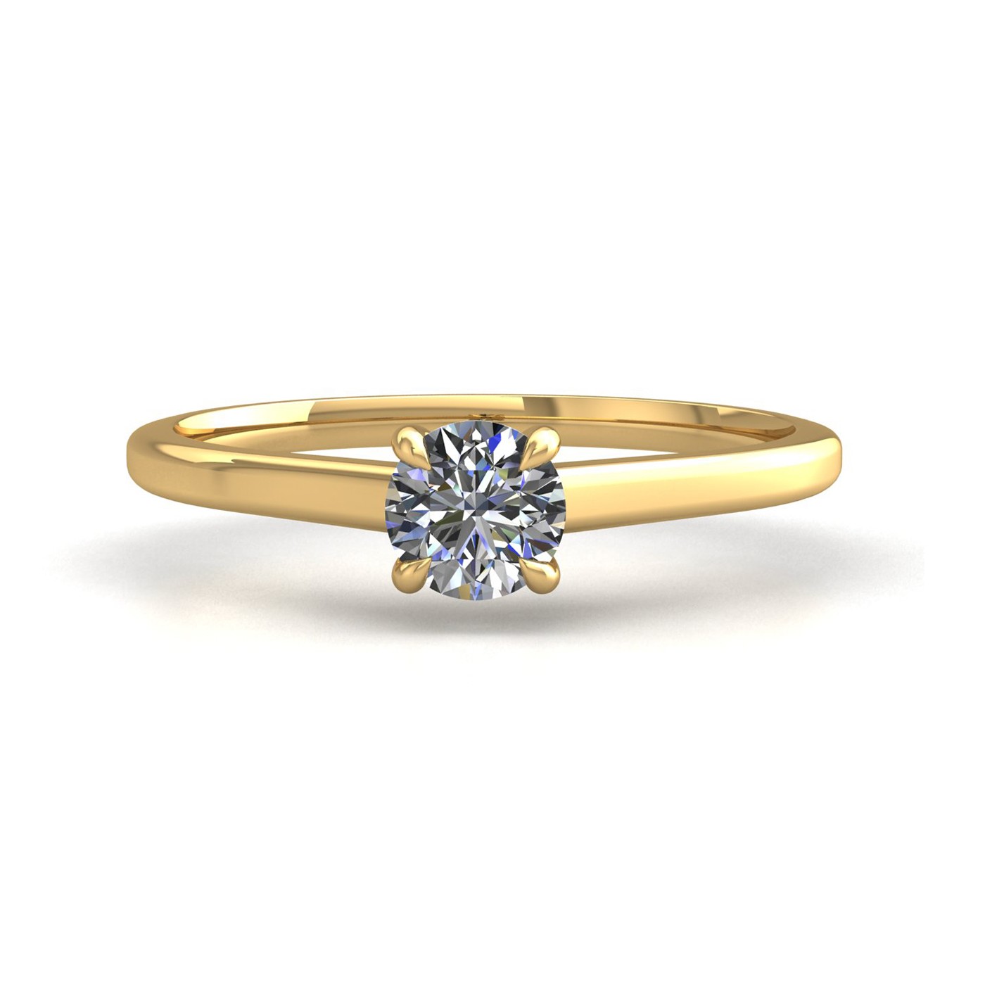 18k yellow gold  0,30 ct 4 prongs solitaire round cut diamond engagement ring with whisper thin band