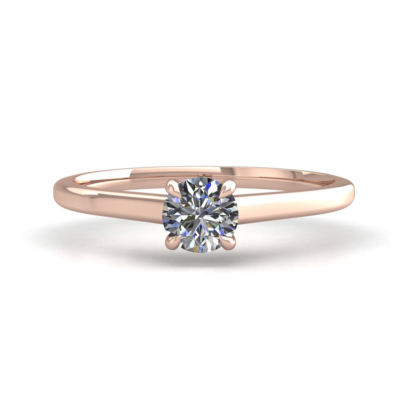 18k rose gold  0,30 ct 4 prongs solitaire round cut diamond engagement ring with whisper thin band