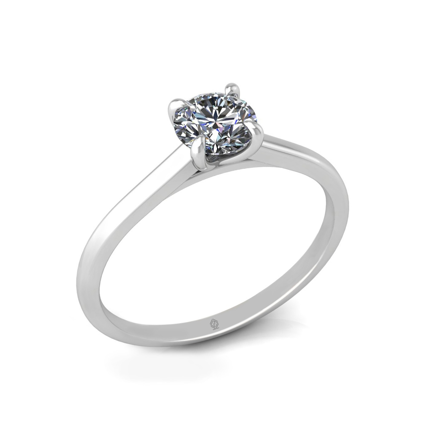 18k white gold 0,50 ct 4 prongs solitaire round cut diamond engagement ring with whisper thin band