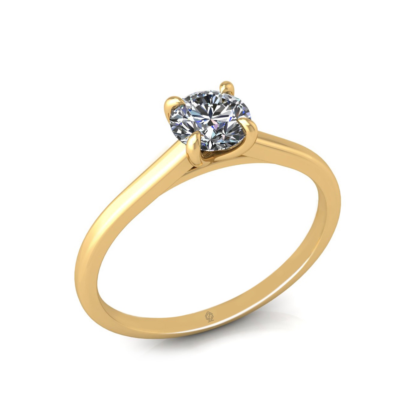 18k yellow gold 0,50 ct 4 prongs solitaire round cut diamond engagement ring with whisper thin band