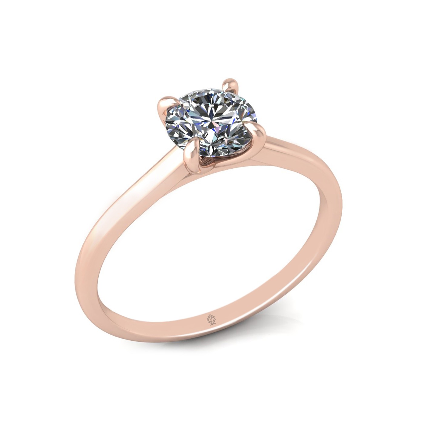 18k rose gold 0,80 ct 4 prongs solitaire round cut diamond engagement ring with whisper thin band