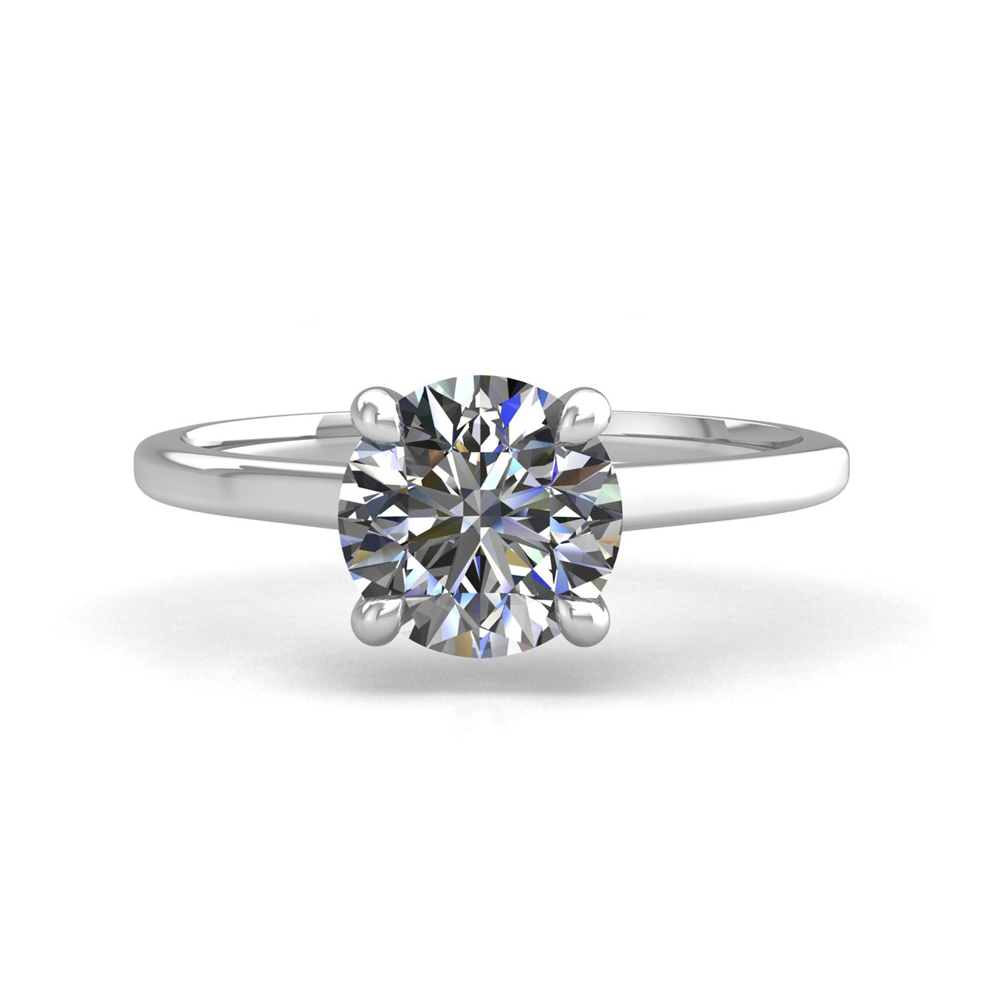 18k white gold 1.0ct 4 prongs solitaire round cut diamond engagement ring with whisper thin band