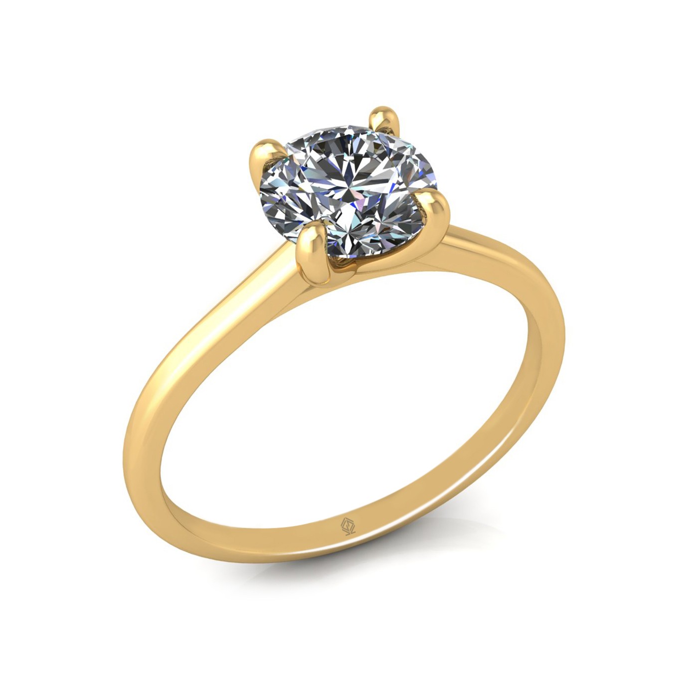 18k yellow gold  1.0ct 4 prongs solitaire round cut diamond engagement ring with whisper thin band