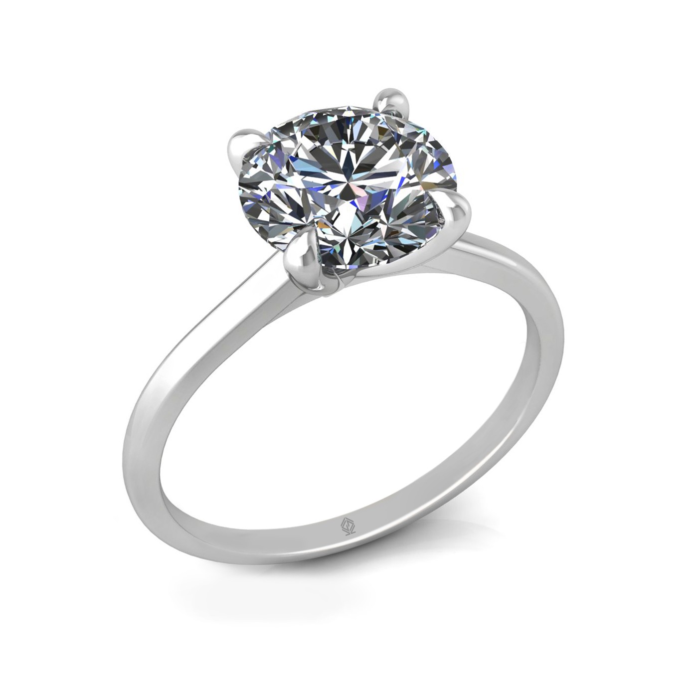 18k white gold 2,00 ct 4 prongs solitaire round cut diamond engagement ring with whisper thin band