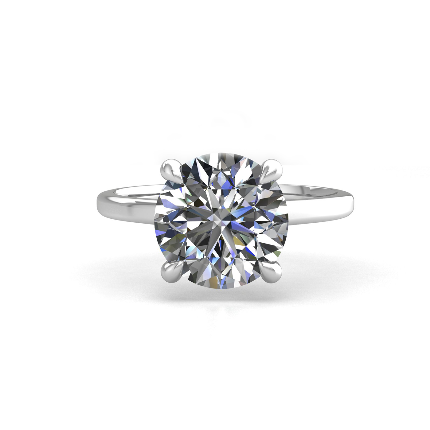 18k white gold 2,50 ct 4 prongs solitaire round cut diamond engagement ring with whisper thin band