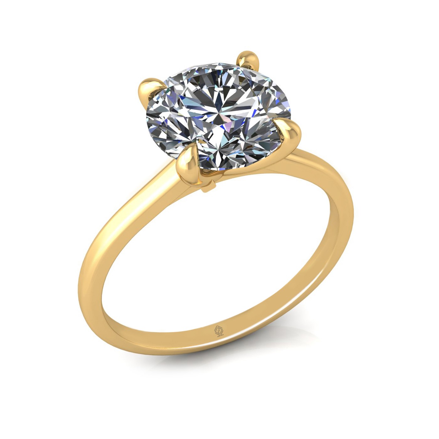 18k yellow gold 2,50 ct 4 prongs solitaire round cut diamond engagement ring with whisper thin band
