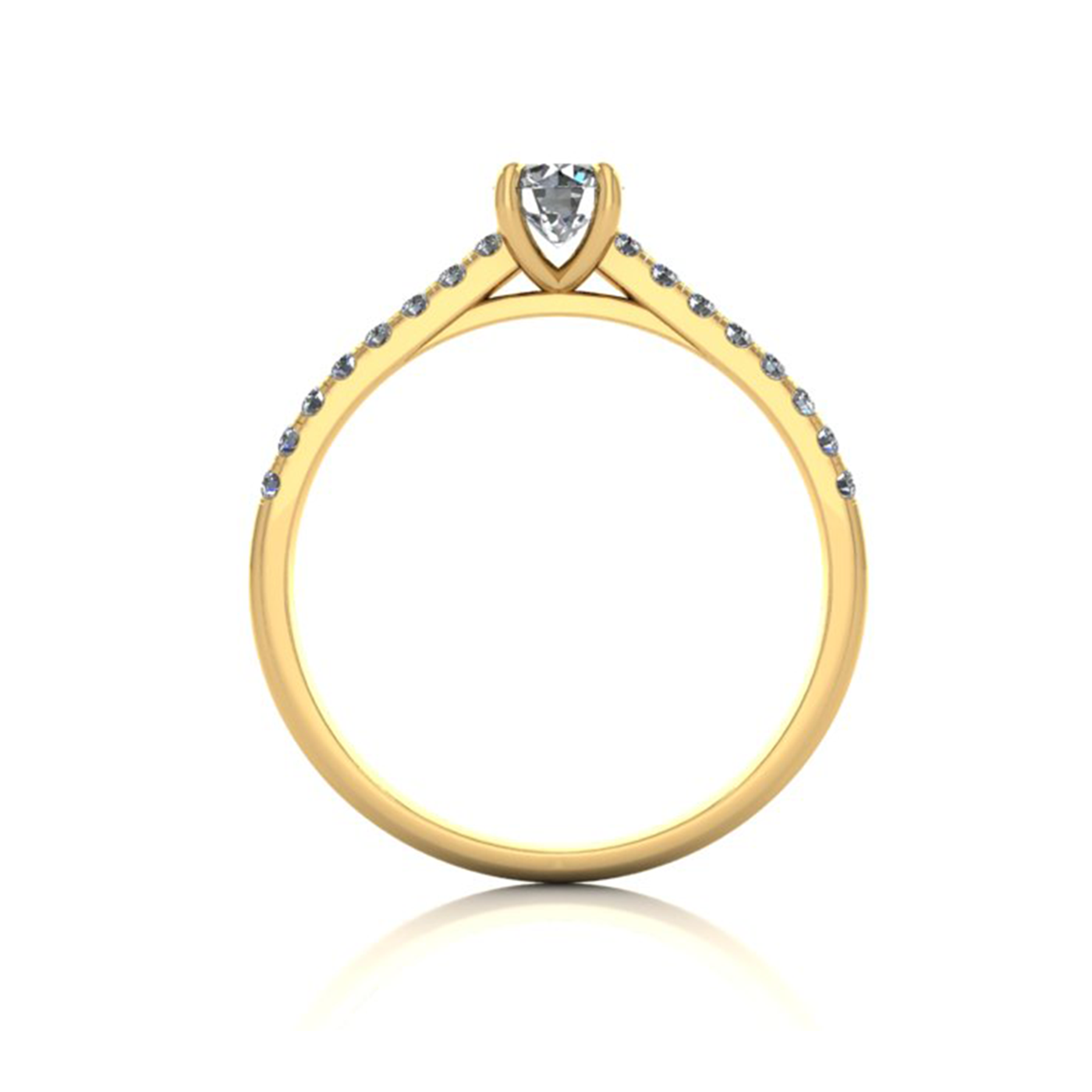 18k yellow gold  0,30 ct 4 prongs round cut diamond engagement ring with whisper thin pavÉ set band
