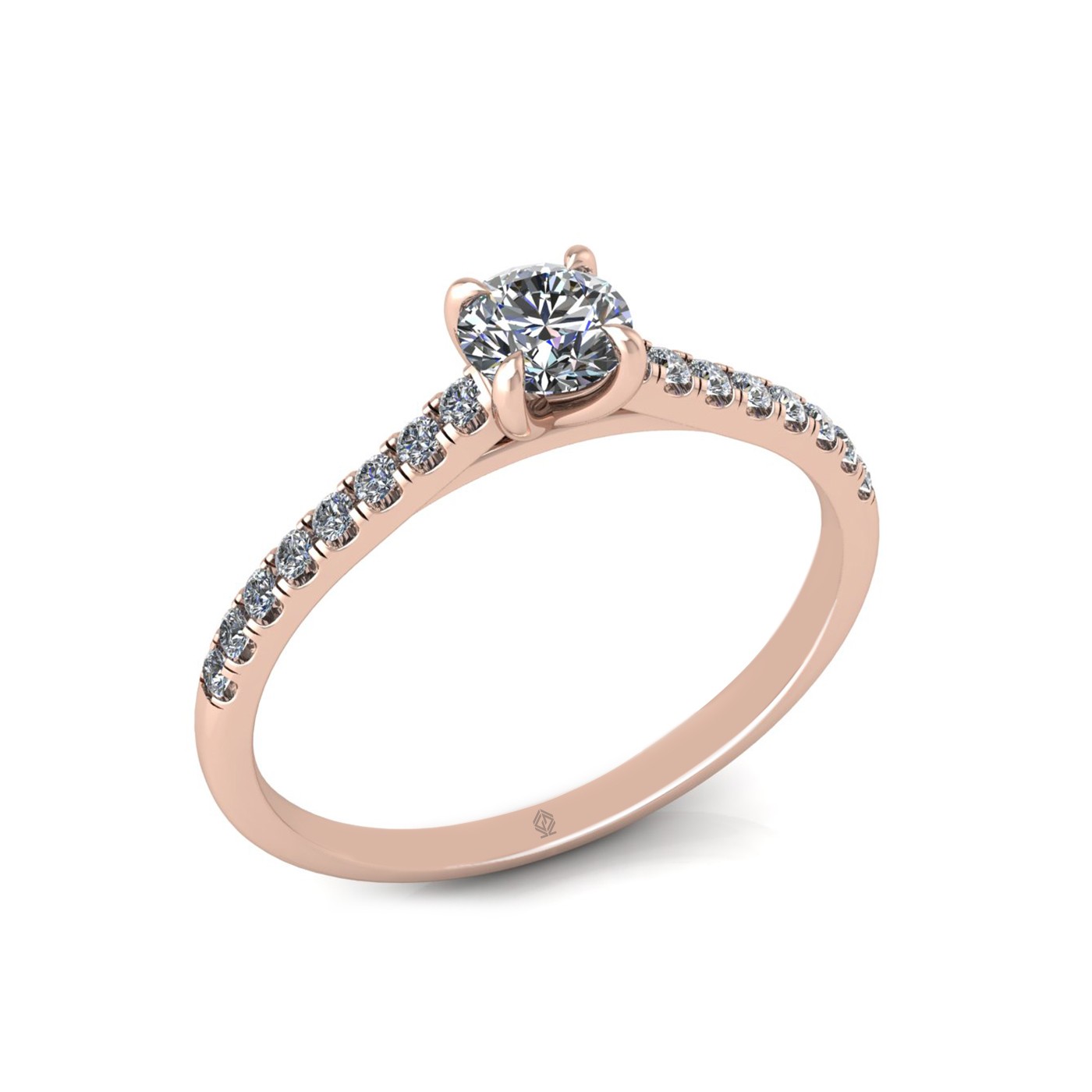18k rose gold  0,30 ct 4 prongs round cut diamond engagement ring with whisper thin pavÉ set band