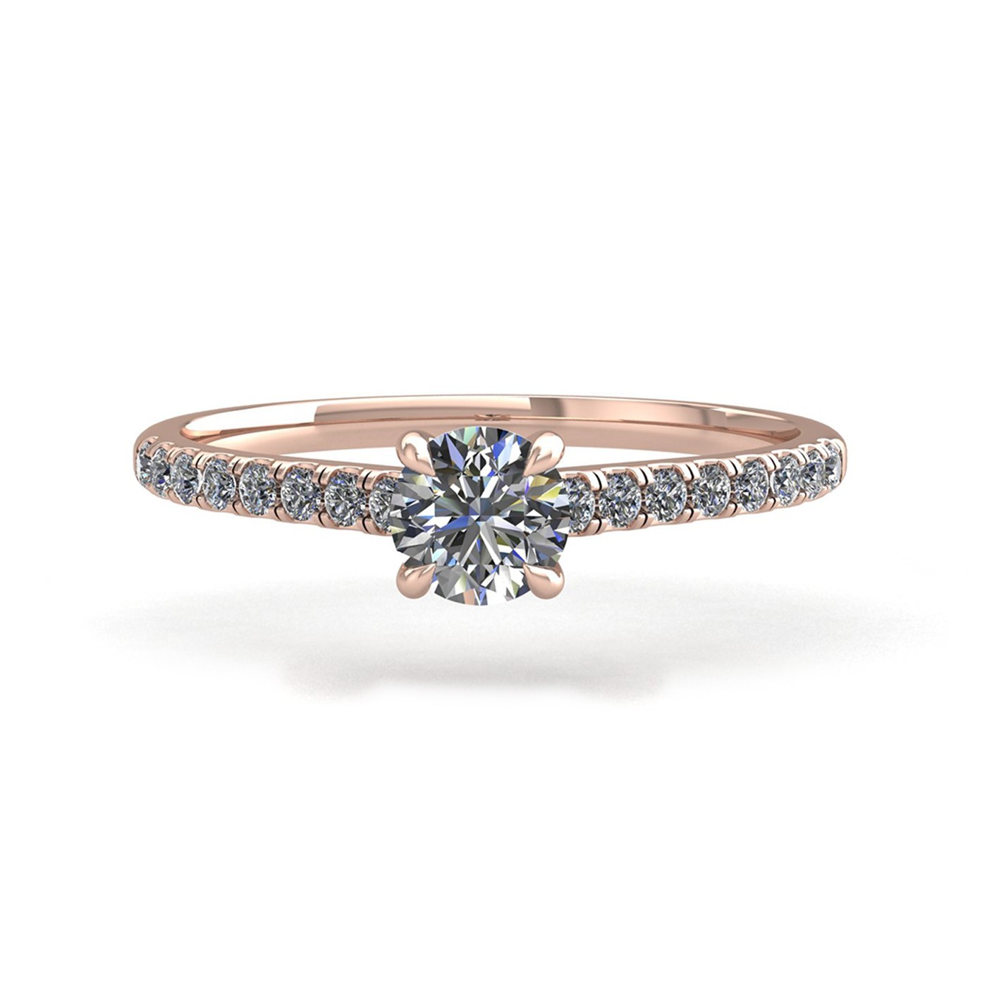 18k rose gold 2.0ct 4 prongs round cut diamond engagement ring with whisper thin pavÉ set band Photos & images