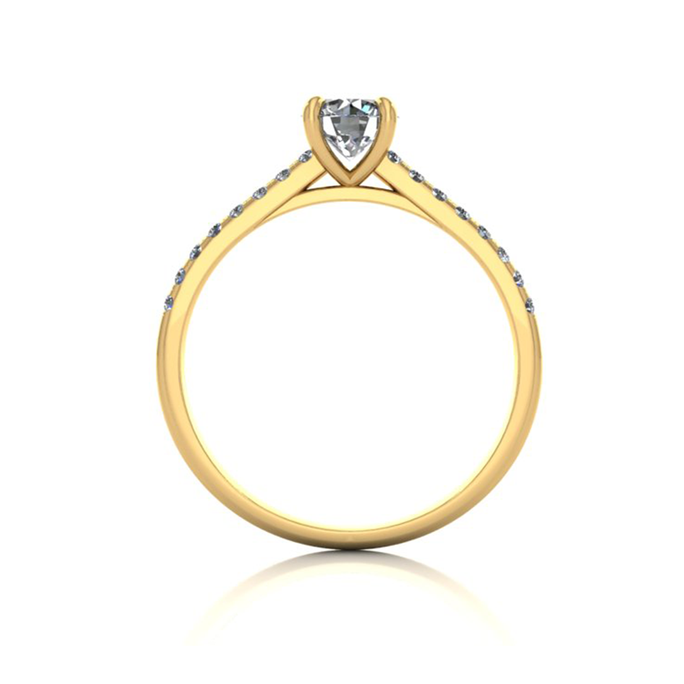 18k yellow gold 0,50 ct 4 prongs round cut diamond engagement ring with whisper thin pavÉ set band