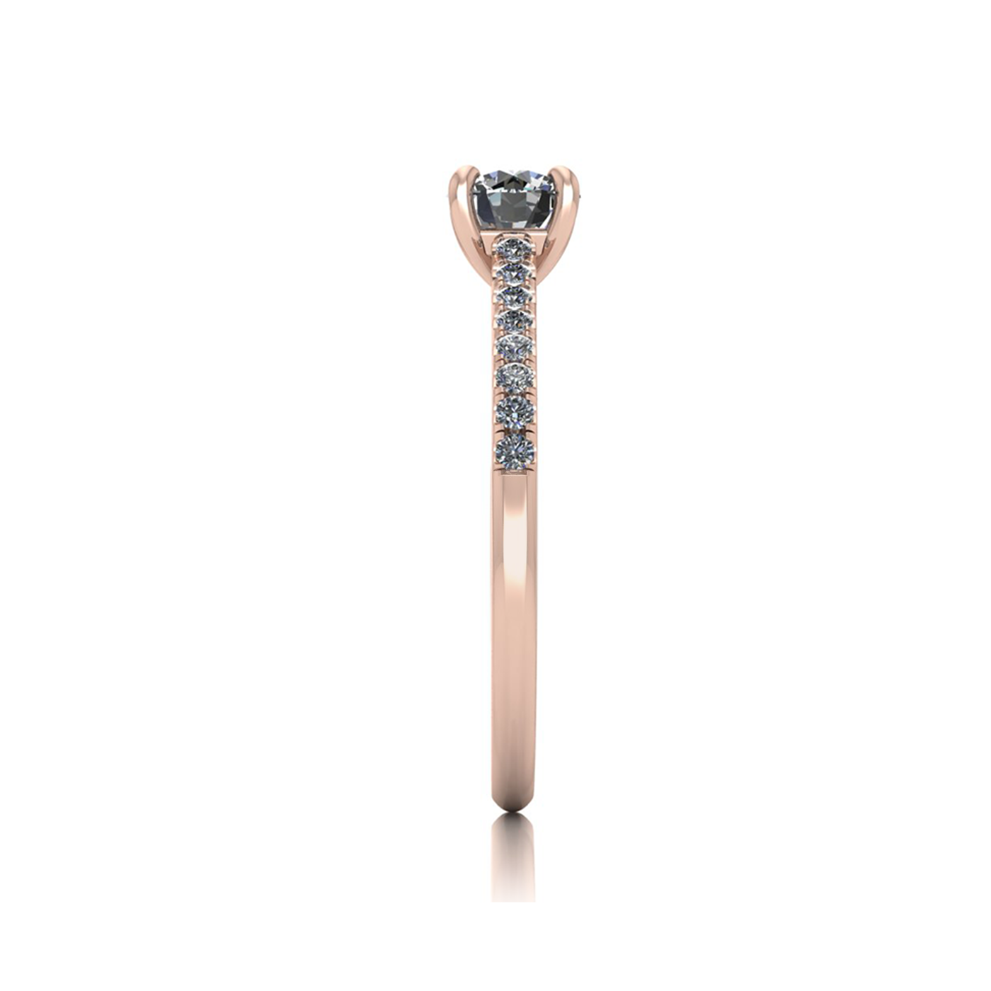 18k rose gold 0,50 ct 4 prongs round cut diamond engagement ring with whisper thin pavÉ set band