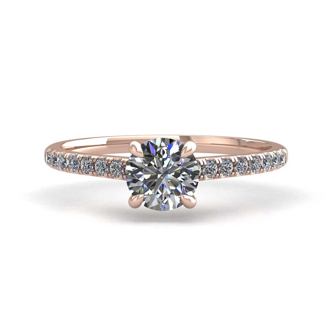 18k rose gold 0,80 ct 4 prongs round cut diamond engagement ring with whisper thin pavÉ set band Photos & images