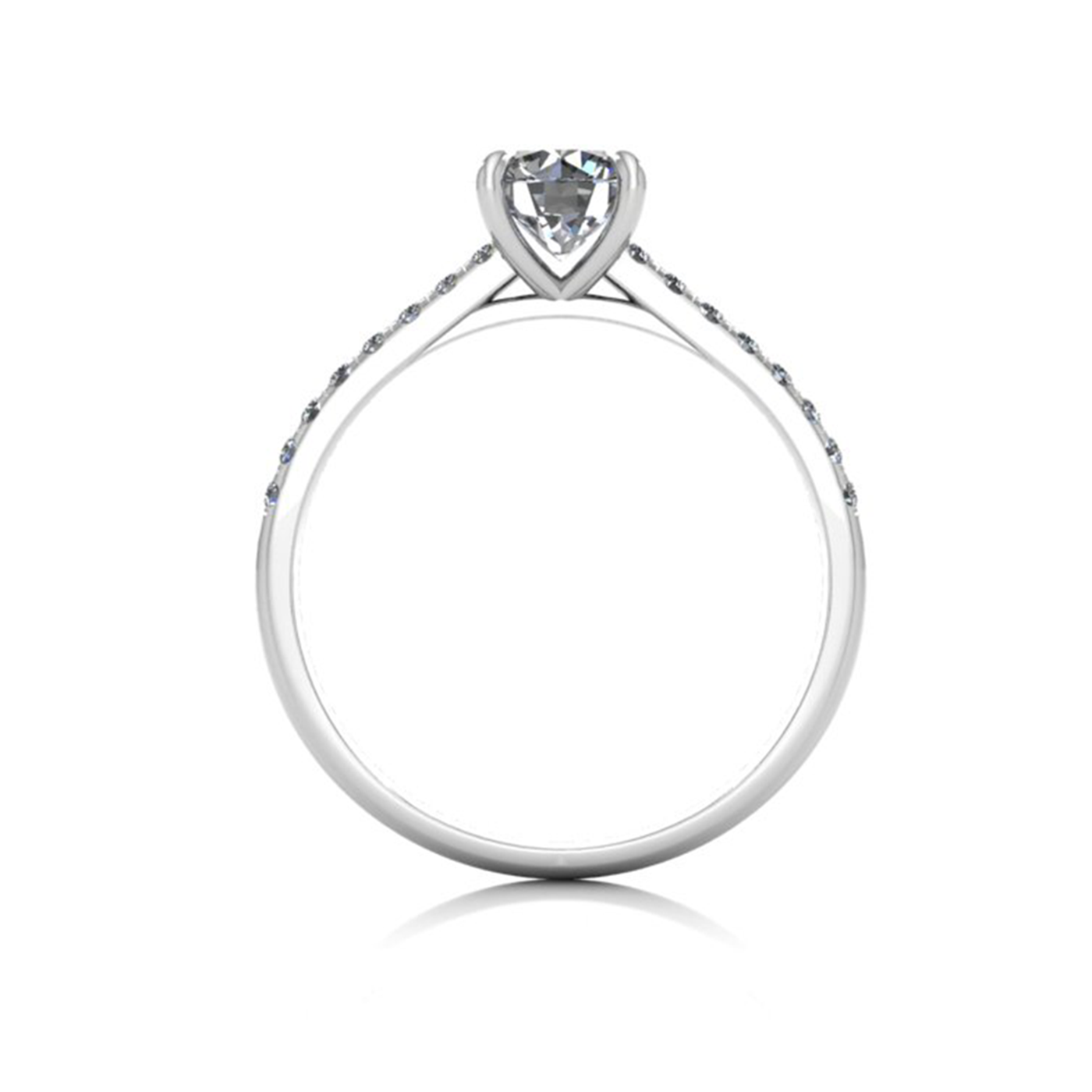 18k white gold 0,80 ct 4 prongs round cut diamond engagement ring with whisper thin pavÉ set band