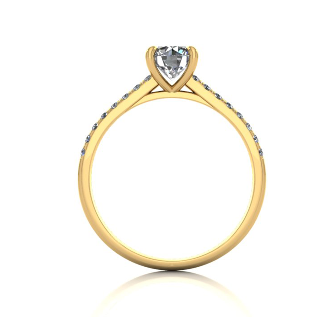 18k yellow gold 0,80 ct 4 prongs round cut diamond engagement ring with whisper thin pavÉ set band