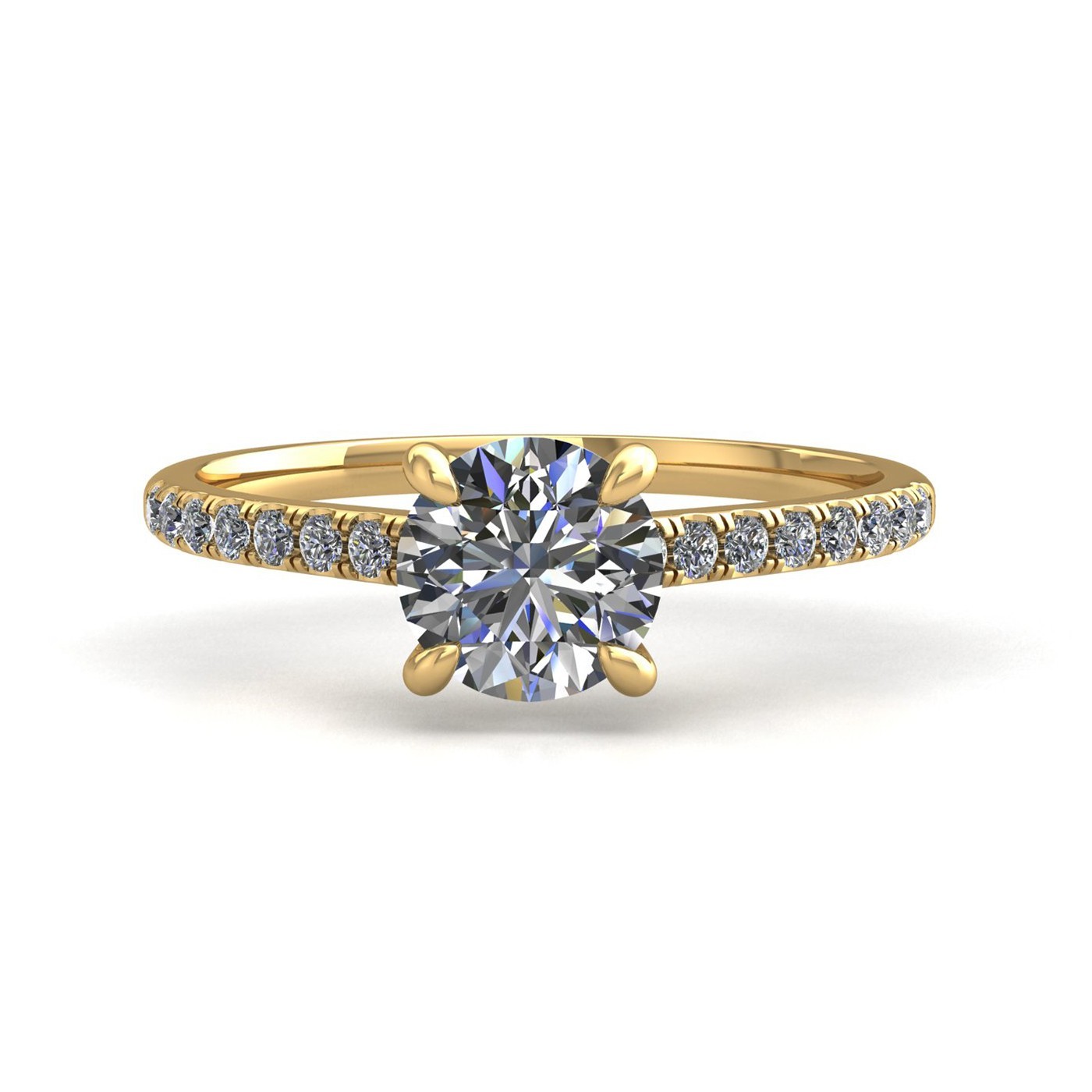 18k yellow gold  0,30 ct 4 prongs round cut diamond engagement ring with whisper thin pavÉ set band Photos & images