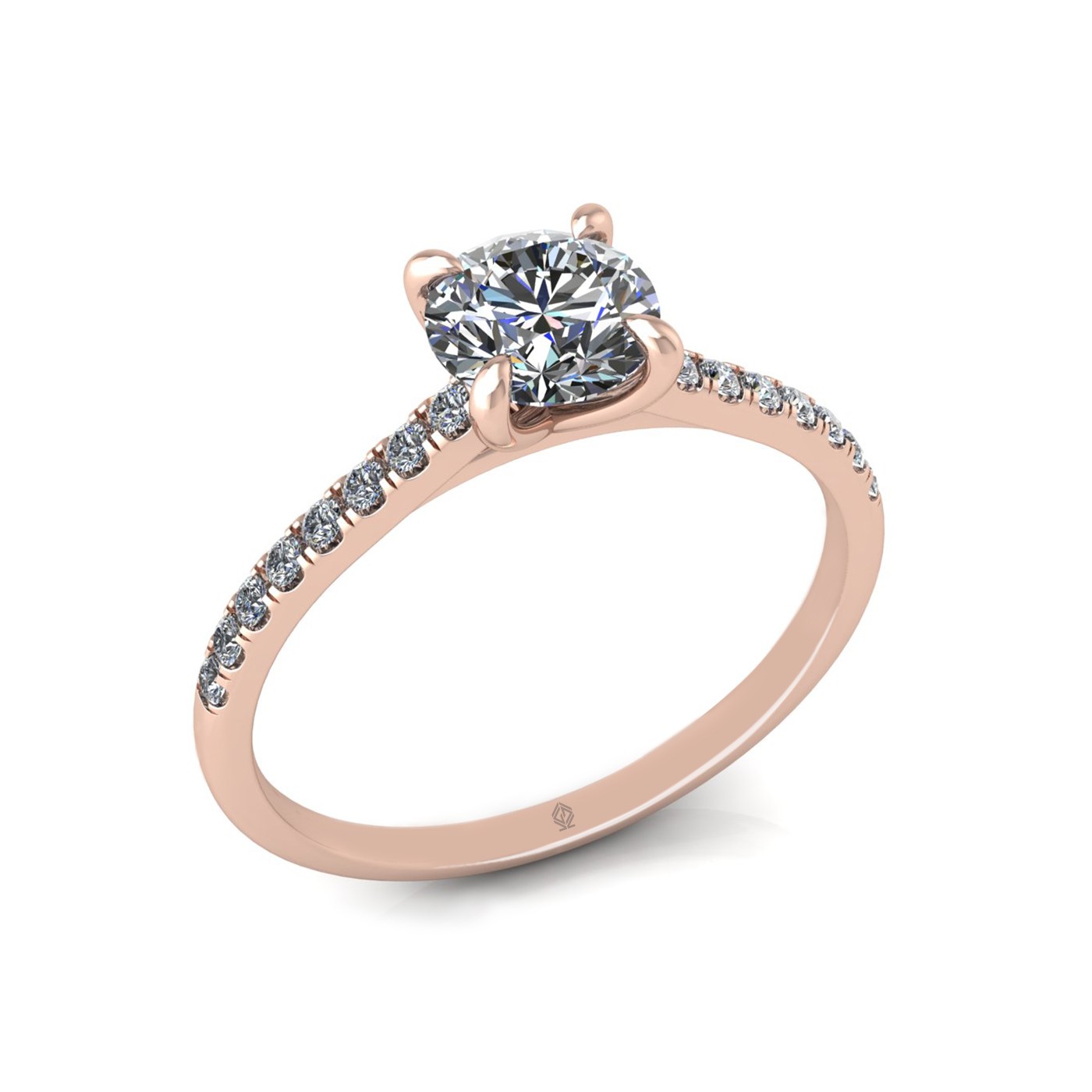 18k rose gold 0,80 ct 4 prongs round cut diamond engagement ring with whisper thin pavÉ set band