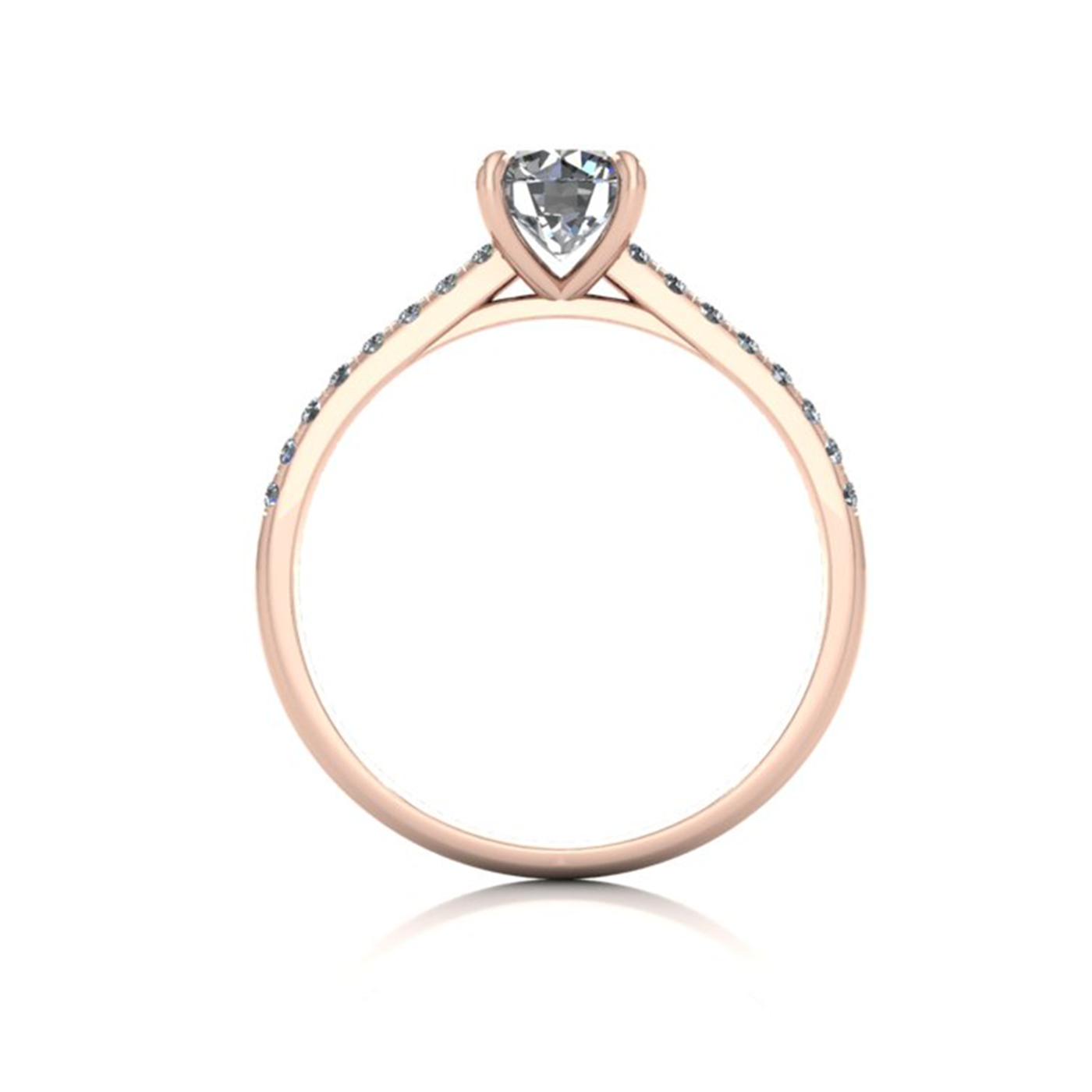 18k rose gold 0,80 ct 4 prongs round cut diamond engagement ring with whisper thin pavÉ set band