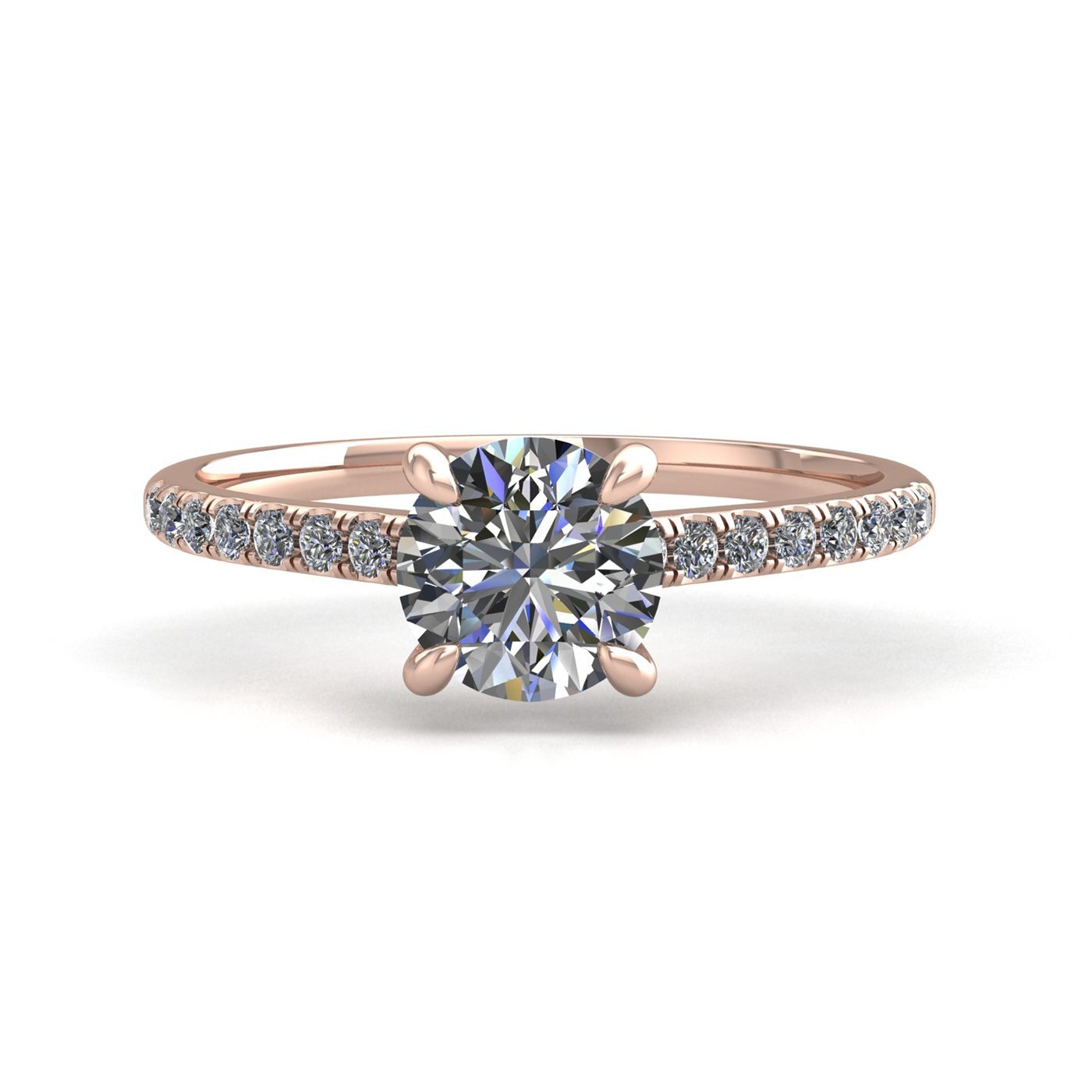 18k rose gold 2.0ct 4 prongs round cut diamond engagement ring with whisper thin pavÉ set band Photos & images