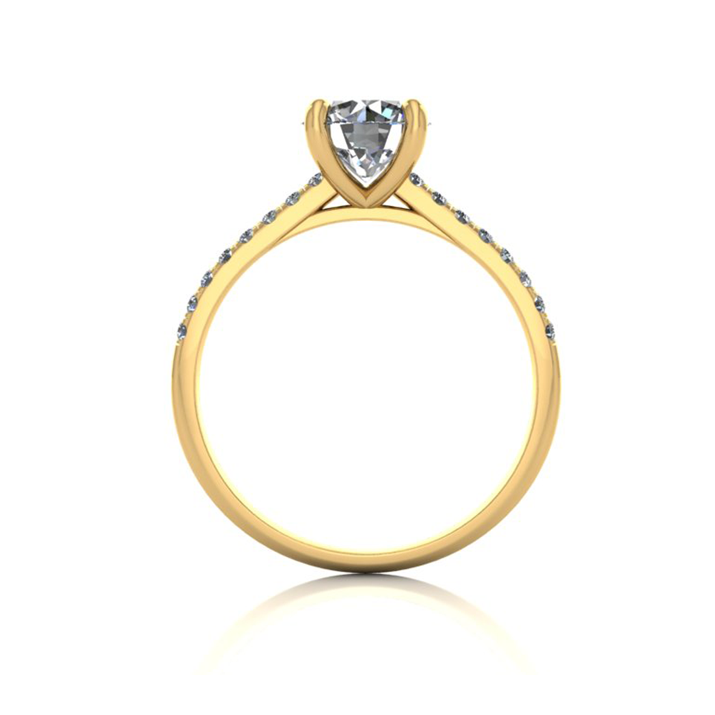 18k yellow gold 1.0ct 4 prongs round cut diamond engagement ring with whisper thin pavÉ set band