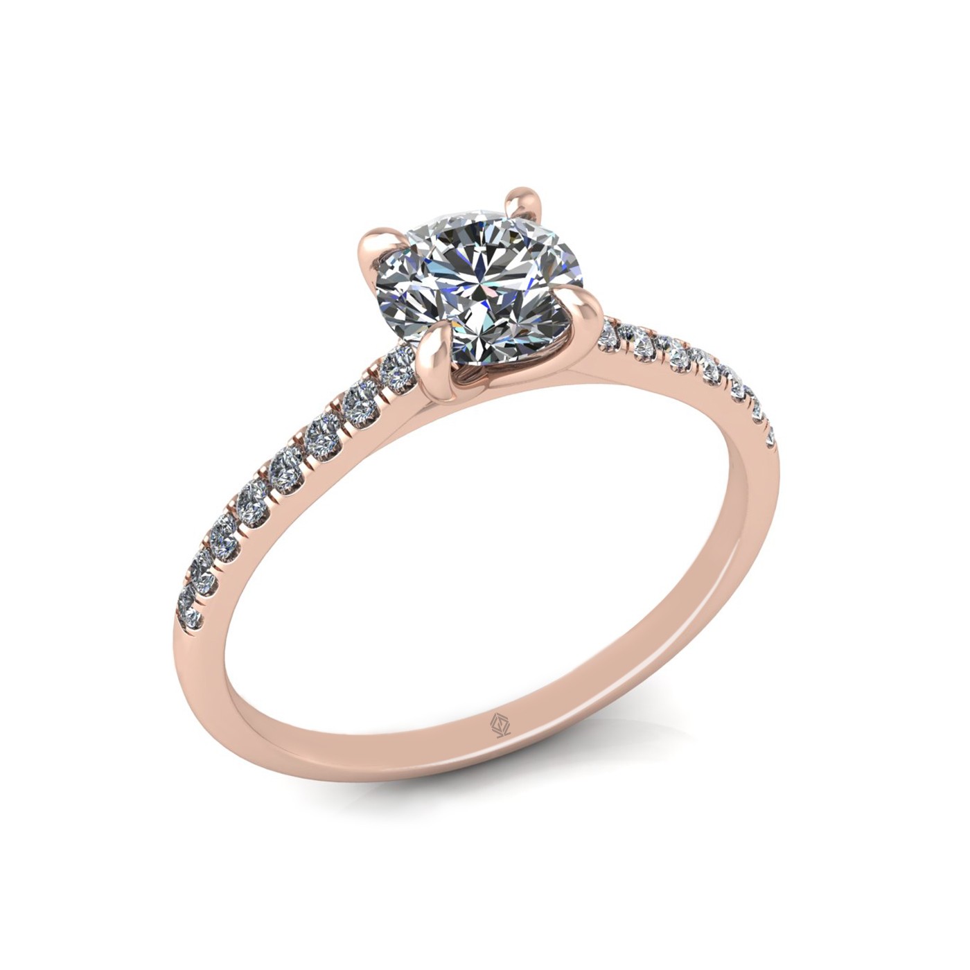 18k rose gold 1.0ct 4 prongs round cut diamond engagement ring with whisper thin pavÉ set band