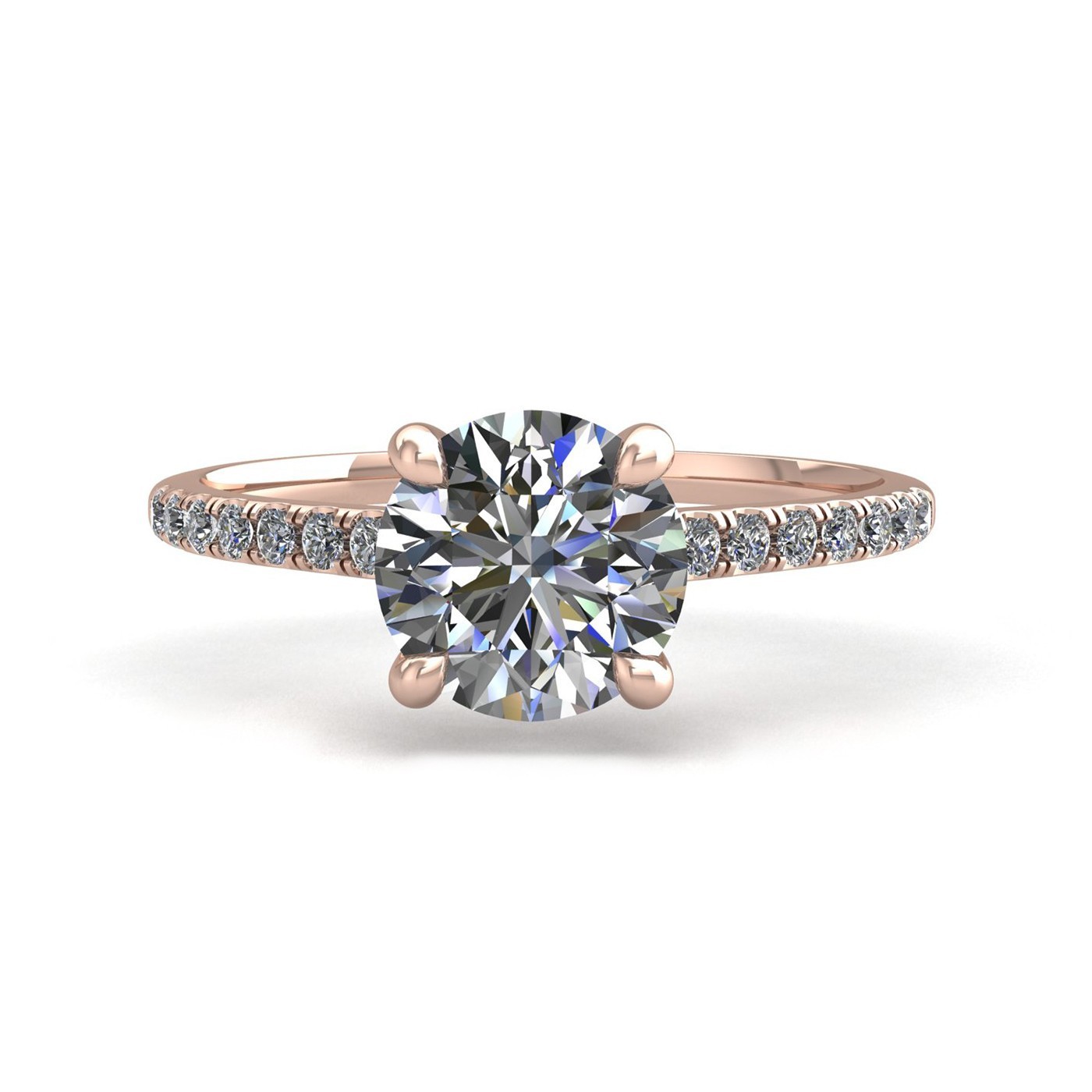 18k rose gold 1.0ct 4 prongs round cut diamond engagement ring with whisper thin pavÉ set band