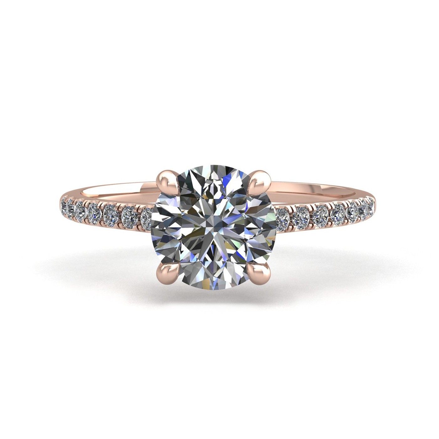 18k rose gold 0,80 ct 4 prongs round cut diamond engagement ring with whisper thin pavÉ set band Photos & images